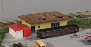 model railway structures in rail yard