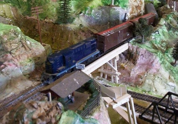 model train crossing bridge